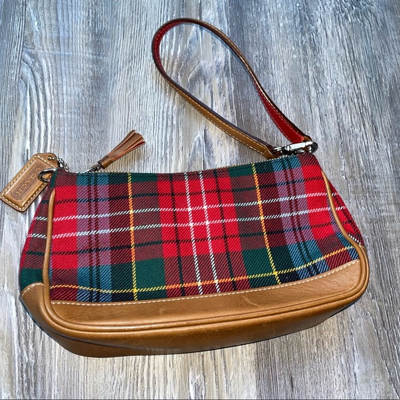 Coach Tartan Plaid Fabric Mini Hobo Wristlet